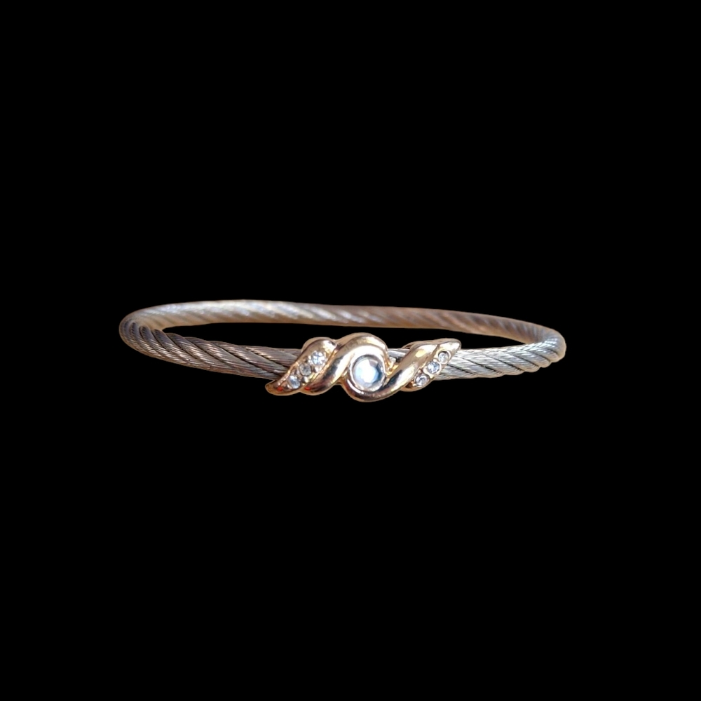 VINTAGE Elegant Silver / Gold tone Bangle Bracelet with Crystal Accents